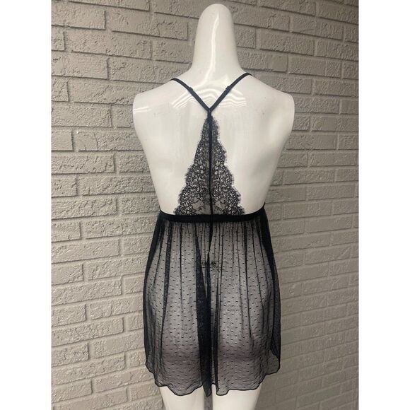 Black Sheer Lace Halter Lingerie Sleepwear Size S - Picture 2 of 5